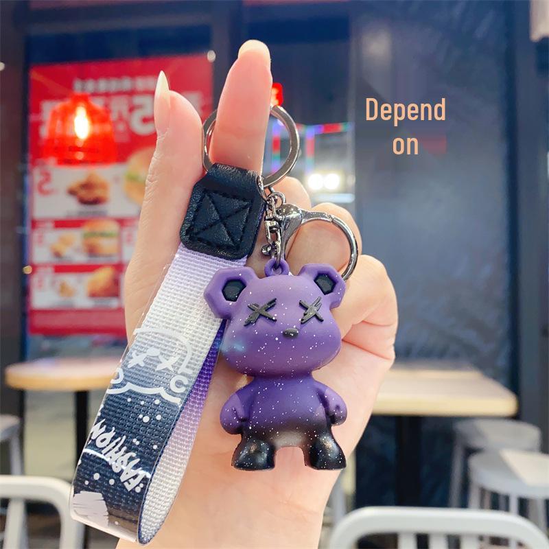 Starry Sky Bear Keychain: Cute Silicone Figurine for Car, Backpack, or Couples