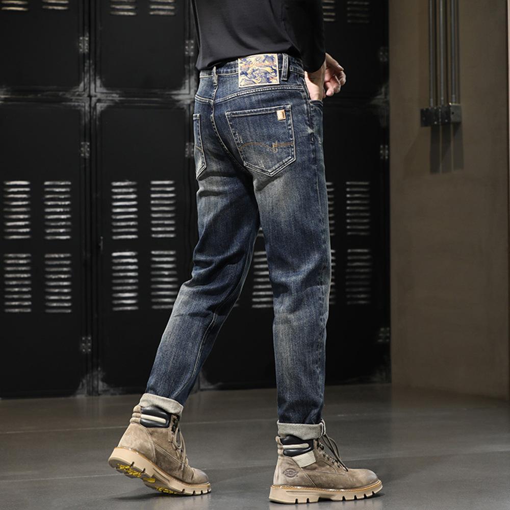 Elastic jeans men's American classic retro new loose straight trendy pants men's casual denim trousers men