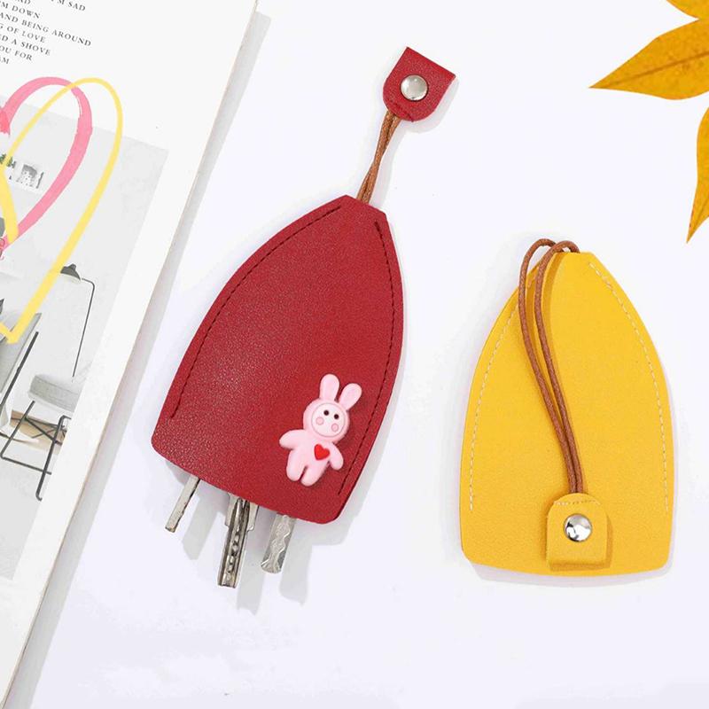 Cute Rabbit Pull Out Key Sleeve Cartoon Animal Pu Leather Car Key Case Holder Large Capacity Keychain Pouch Keychain Organizer