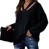 Women's Fashion Loose V-neck Long Sleeve Knit Personality Solid Color Casual Sweater