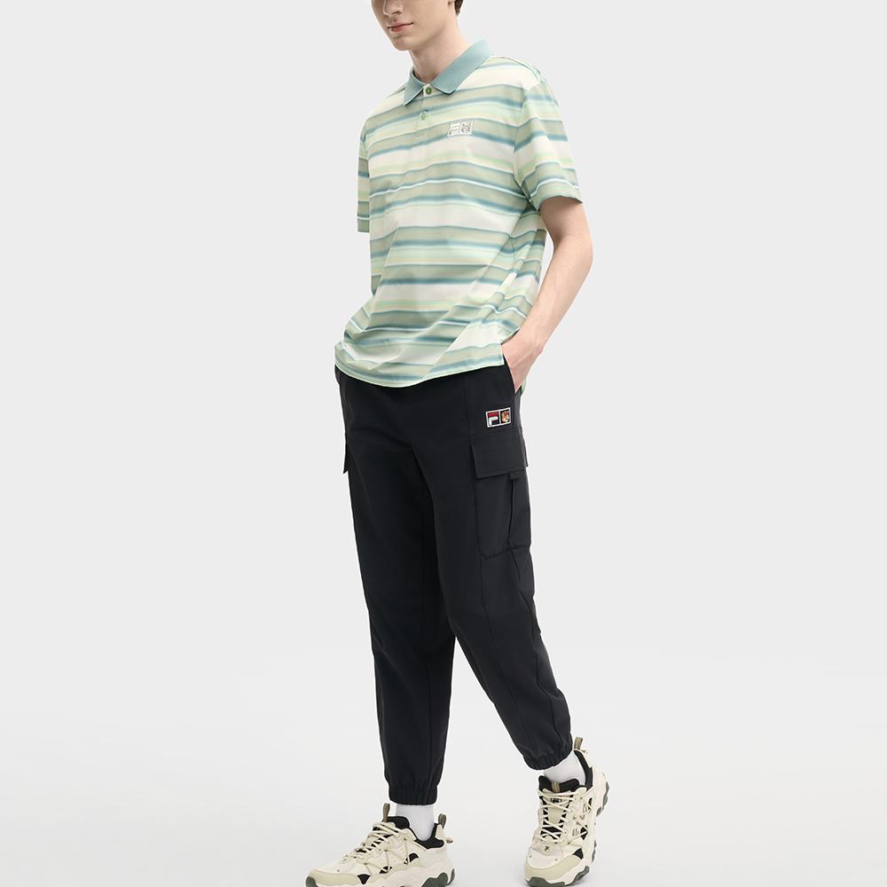 FILA X MAISON KITSUNE Original Loose Fashion Casual Striped Polo Shirt Men Polo Shirts Leaf-Green F11M529107F-GN