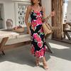TikTok Summer New Retro Vacation Style Long Dress Floral Print Suspender F Halter Dress