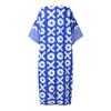 Plus Size Summer Women 3/4 Sleeve Floral Striped Print Casual Loose Long  Maxi Robe Dress