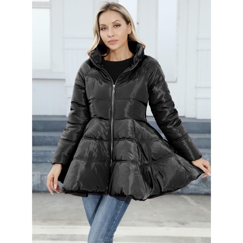 2025 Winter Women's Quilted Trench Coat, Stand Collar Slim Fit Cotton Coat with A-Line Hem, Thick Waist-Defining Parka for Cold Weather
