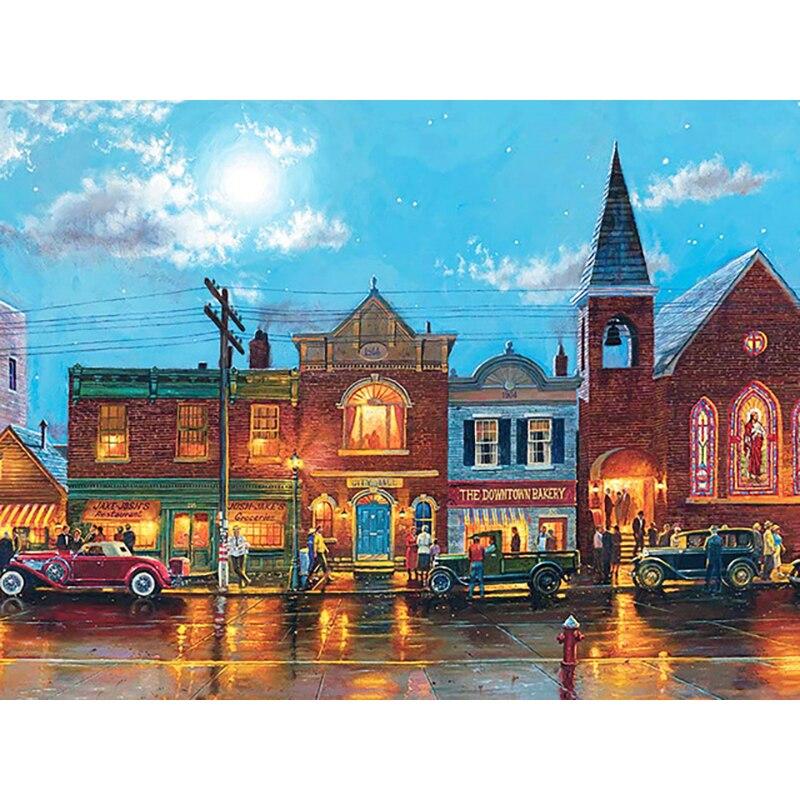 Noua pictură cu diamant 5D bricolaj, peisaj, broderie cu diamant, sat, punct de cruce, burghiu rotund complet, decorarea casei, cadou de artă manuală