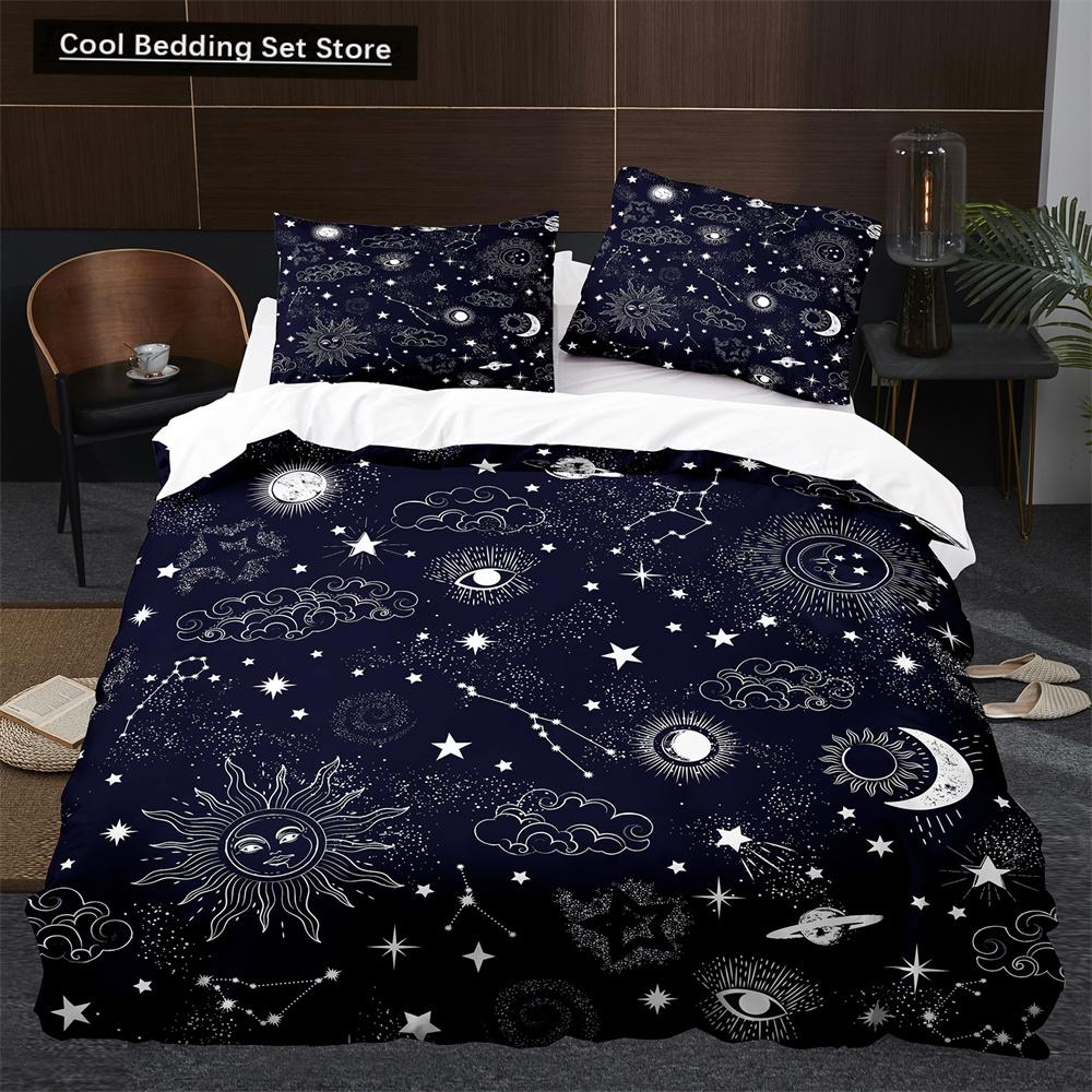 Sun Moon King Queen Duvet Cover Boho Magic Style Bedding Set for Teens Adults Golden Exotic Tribe 2/3pcs Polyester Quilt Cover