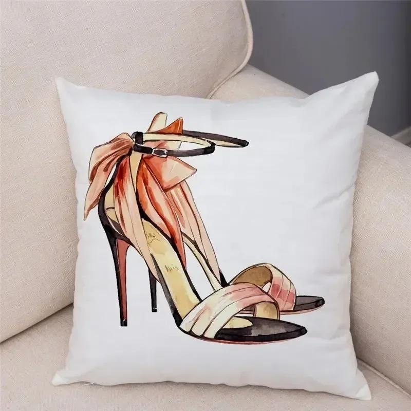 Women'S High Heel Shoes Throw Pillow Cover With Short Plush Print For Living Room Sofa Decoration Cushion Cover Pillow Covers