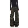 Unisex Vintage Washed Camo Wide-Leg Work Pants with Multi-Pockets