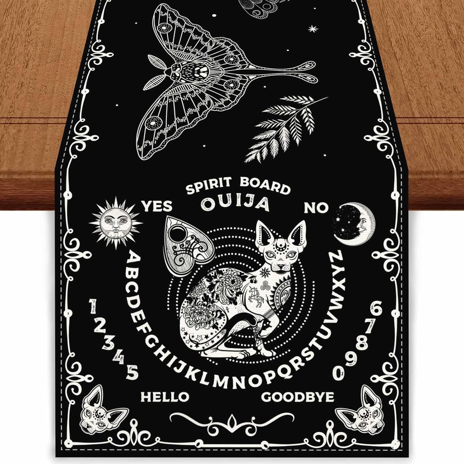 Ouija Borden Linnen Tafelkleden Mot Magie Zwarte Kat Boho Astrologie Tarot Decor Huisfeest Gotische Decoratie Eettafel Decor 150x33cm black