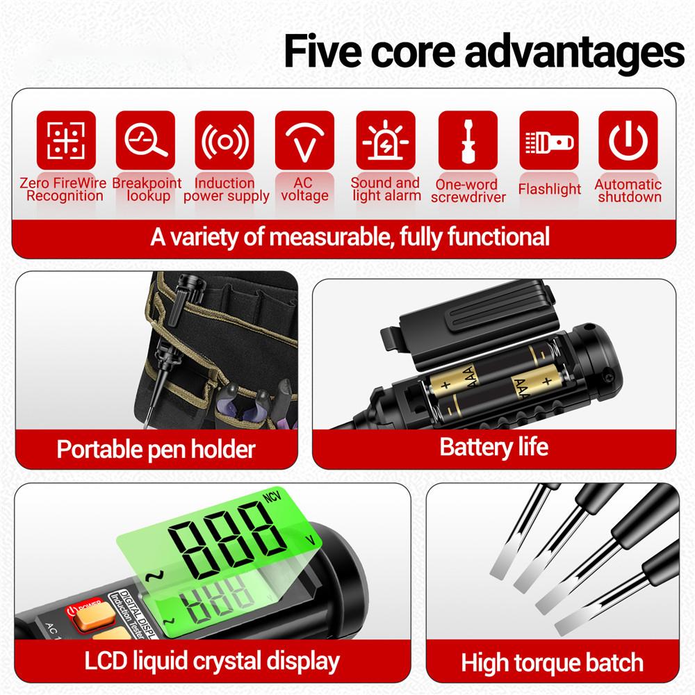 AC12-300V Non-contact Voltage Tester Pen Induction Digital Power Detector Pencil Intelligent Electric Screwdriver Probe Circuit