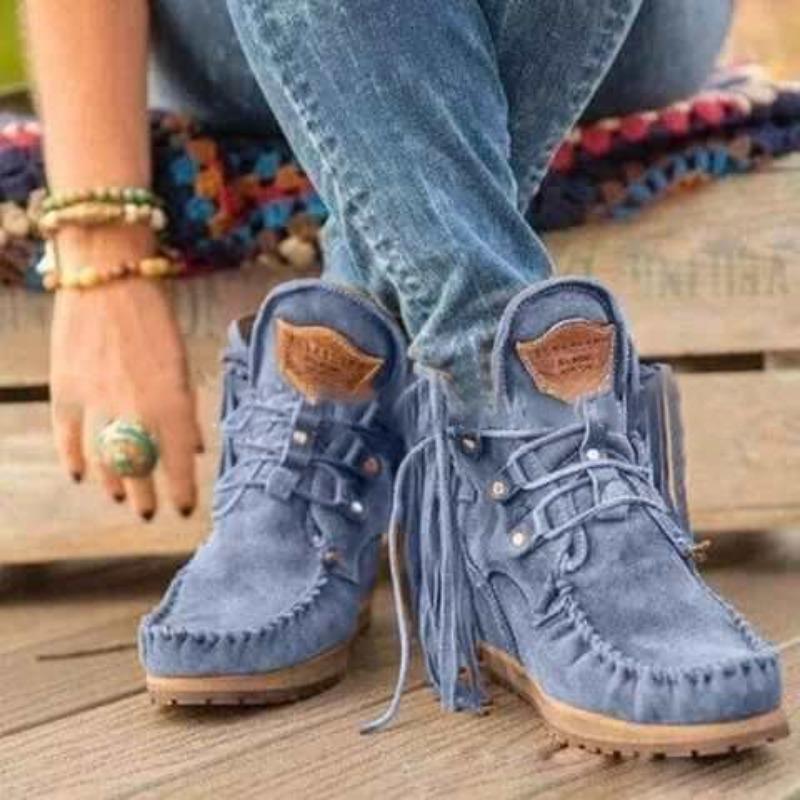 Outer Size Large Size Fringed Boots Women's Autumn and Winter New Women's Boots Western Cowboy Style Short Boots