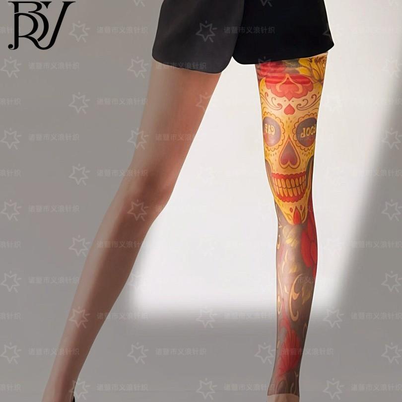 Daifa Temu Floral Leg Tattoo Stockings Tattoo Single Tube Socks Women'S Sexy Printed Leggings Imitation Tattoo Socks