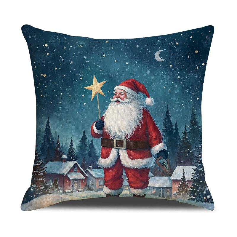 New Christmas Pillow Cover Holiday Decoration Santa Claus Print Cushion Linen Stain-resistant Home Sofa Cushion