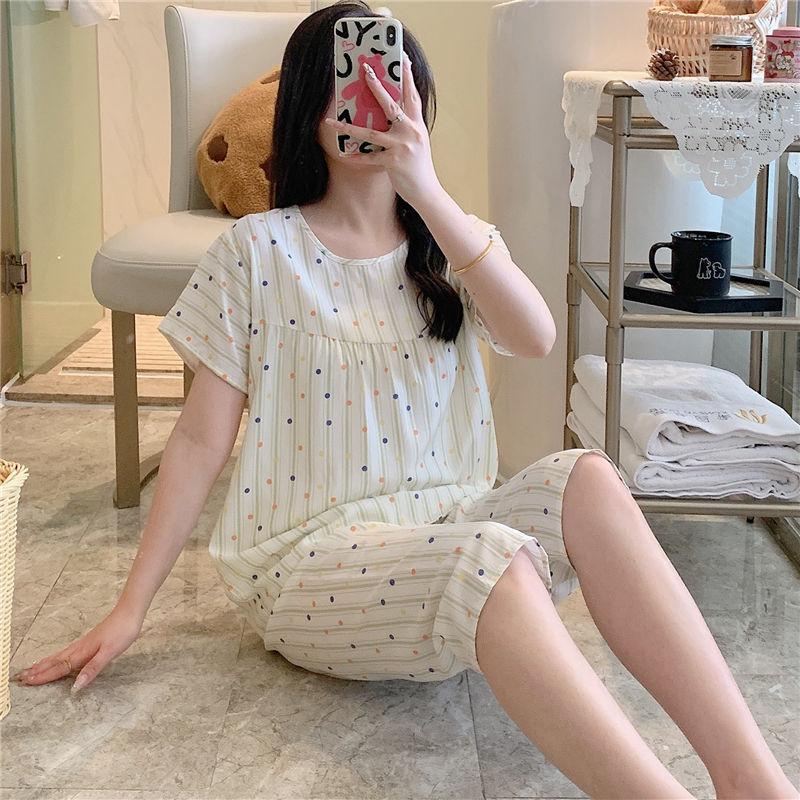 1011 Spring and Autumn Short Sleeve New Printed Pajama Set Summer Thin Sweet Floral Loose Loungewear