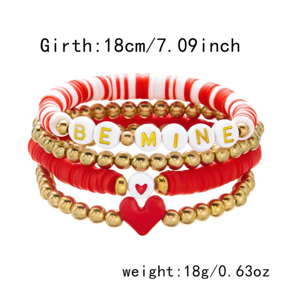 New “LOVE” Pink Heart-shaped Pendant Beaded Elastic Multi-layered Layered Bracelets for Women Girl Valentine's Day Gift Jewelry