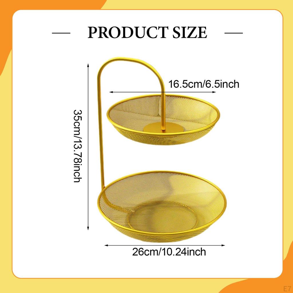 2-Tier Fruit Basket, Home Decor, Metal Wire, Non-Slip, Vegetable Mesh Bowl