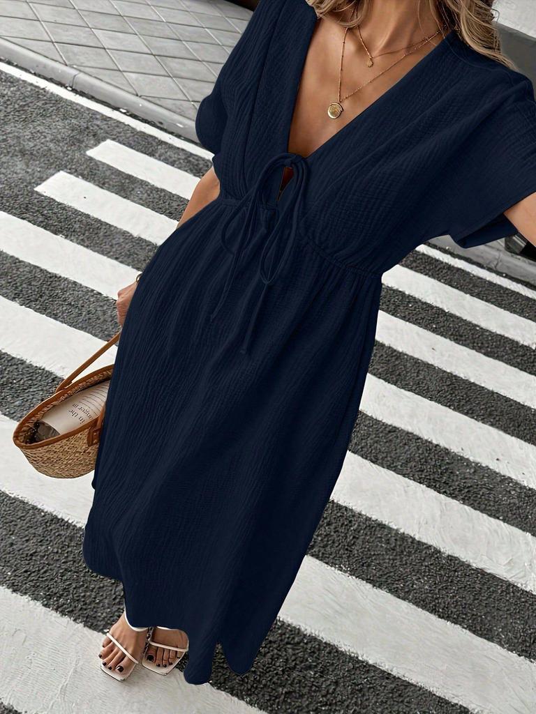 Bohemian Deep V Women's Dress with Tie-Up Straps - Hot Seller