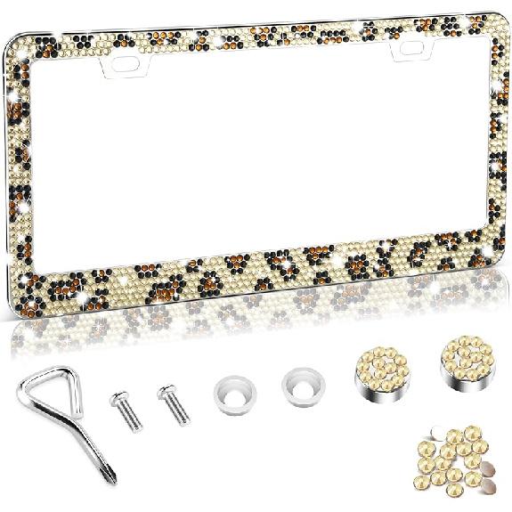 Amiss Bling License Plate Frame For Women, 2Pack Rhinestone Handcrafted Crystal Premium Stainless Steel, Stainless Steel Car Accessories With Diamond