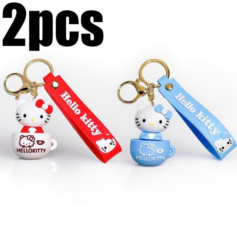 Cute Cartoon Hello Kitty Keychain Teacup Key Chain Women Girl Schoolbag Shoulder Bag Car Keyring Kid Kawaii Gift Festival gifts