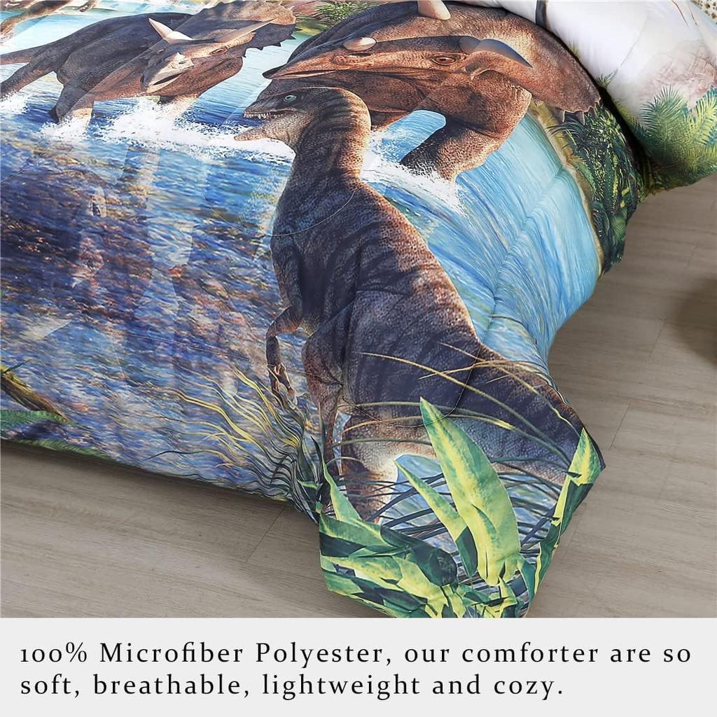 Dinosaurier-Bettwäsche-Set (140 x 200 cm) – Superweiche und lustige Bettwäsche mit Jurassic-Dino-Muster, für Jungen und Teenager, für alle Jahreszeiten
