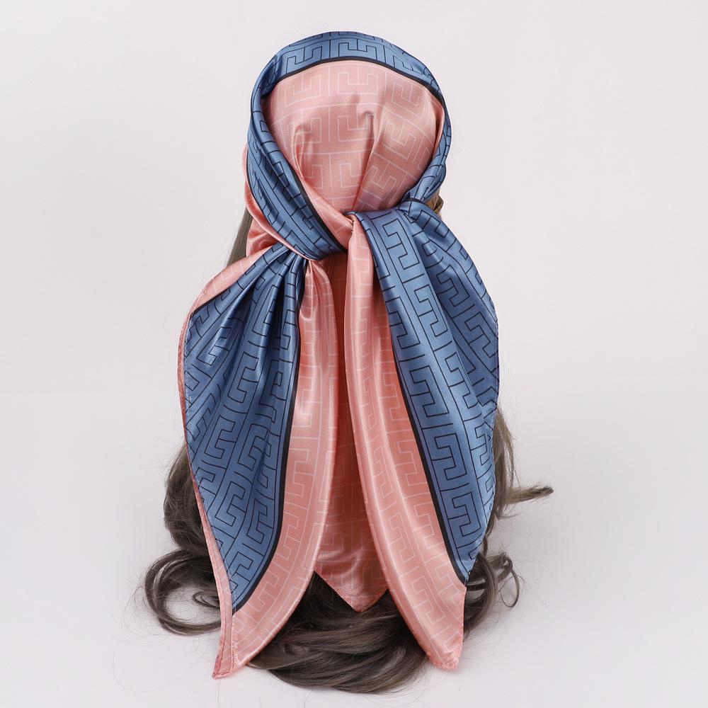 90x90CM Imitation Silk Square Scarf – Women's Striped Color Block Shawl, European & American Style