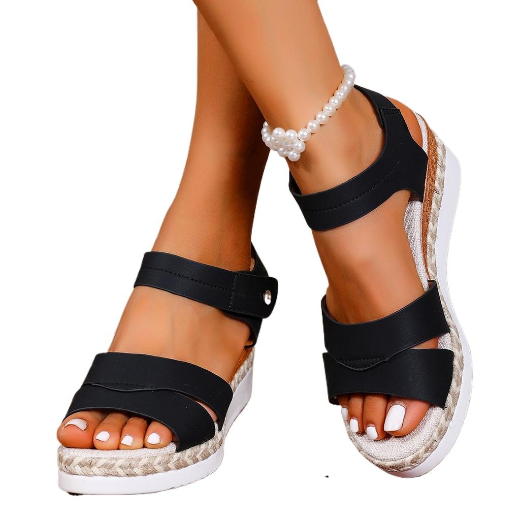 Fashion New Fashion Women's Sandals Peep Toe Wedges Heels Sandals Summer Shoes Woman Low Platform Sandals Non-slip Hemp Heeled Shoes