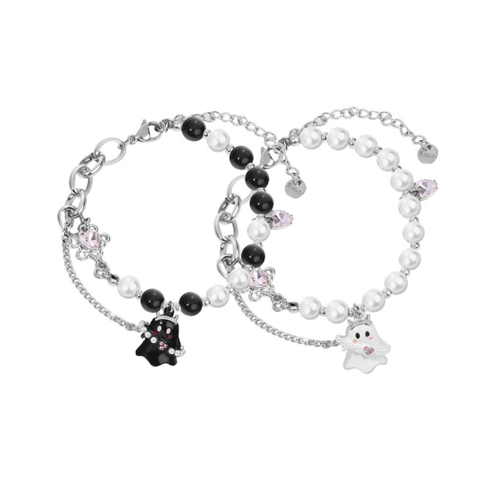 2PCS Pearl Beaded Halloween Couple Bracelets Funny Ghost Pendant Bracelet  Friends