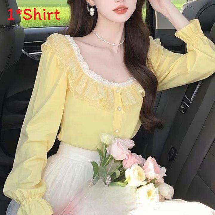French Inspired Ladies Shirt With 3d Effect And Ruffle Sleeves For Spring