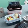 Rectangular Double-Layer Microwaveable Plastic Bento Lunch Box with Cutlery