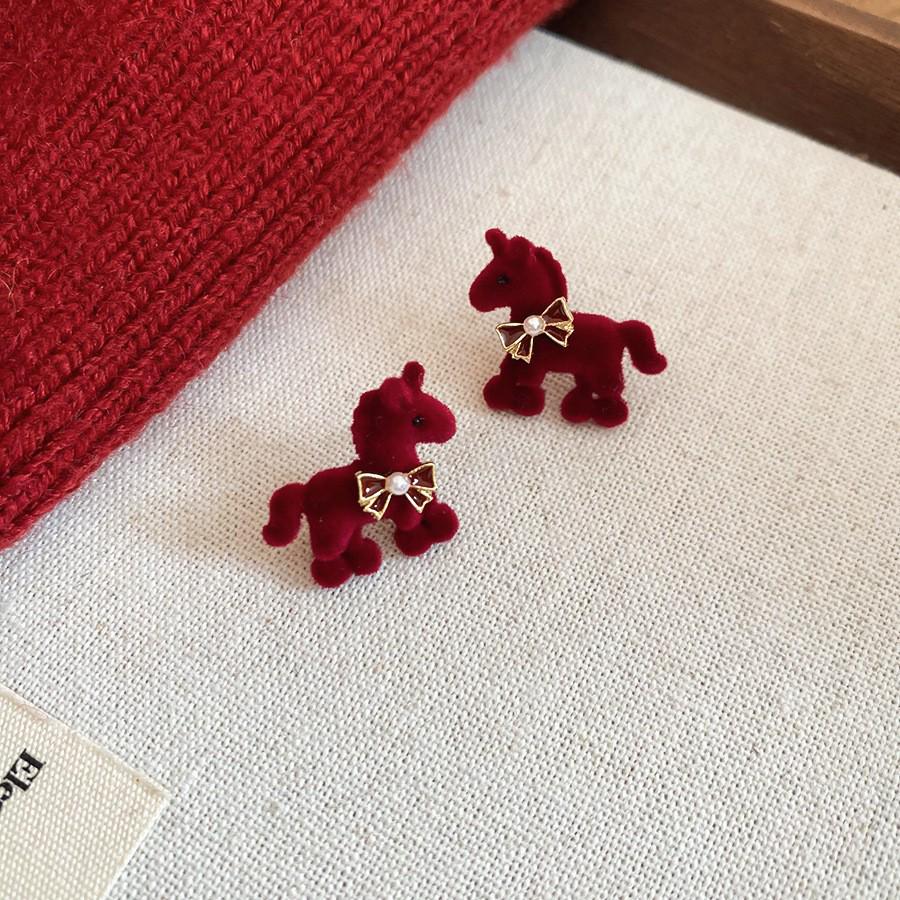 Retro Red Zirconia Pearl Flower Earrings - High-End Hong Kong Style Studs for Women