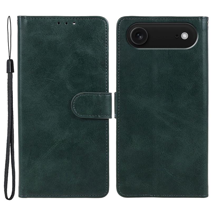 For iPhone 17 Air Case Calf Texture PU Leather Wallet Phone Cover with Wrist Strap