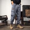 Jeans da Uomo Larghi a Gamba Dritta Street Vintage Taglie Forti Pantaloni Multitasche