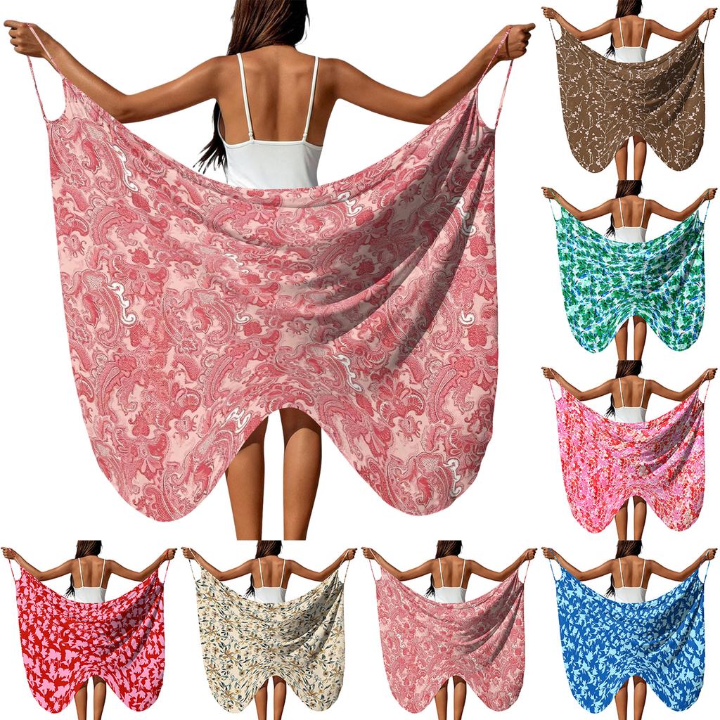 Damen Strand-Überwurfkleid mit Blumenprint, schulterfreies Wickel-Strandkleid, leichte Sommer-Sarong-Badebekleidungs-Abdeckung