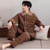 Pajamas Men's Winter Three-layer Padded Coral Fleece Thickened Fleece Men's Autumn and Winter High-end Flannel Loungewear