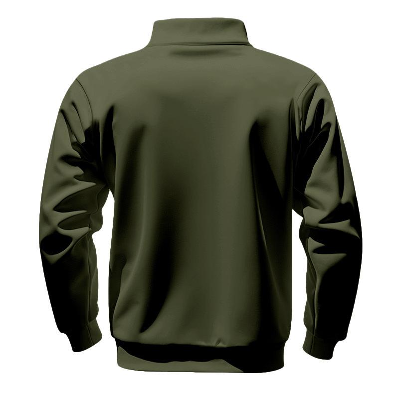 Men's Casual And Trendy American- Fleece Heavy-duty Loose Hoodie, Men's Warm Stand-up Collar Semi-pull Connection Solid Color Sports Hoodie