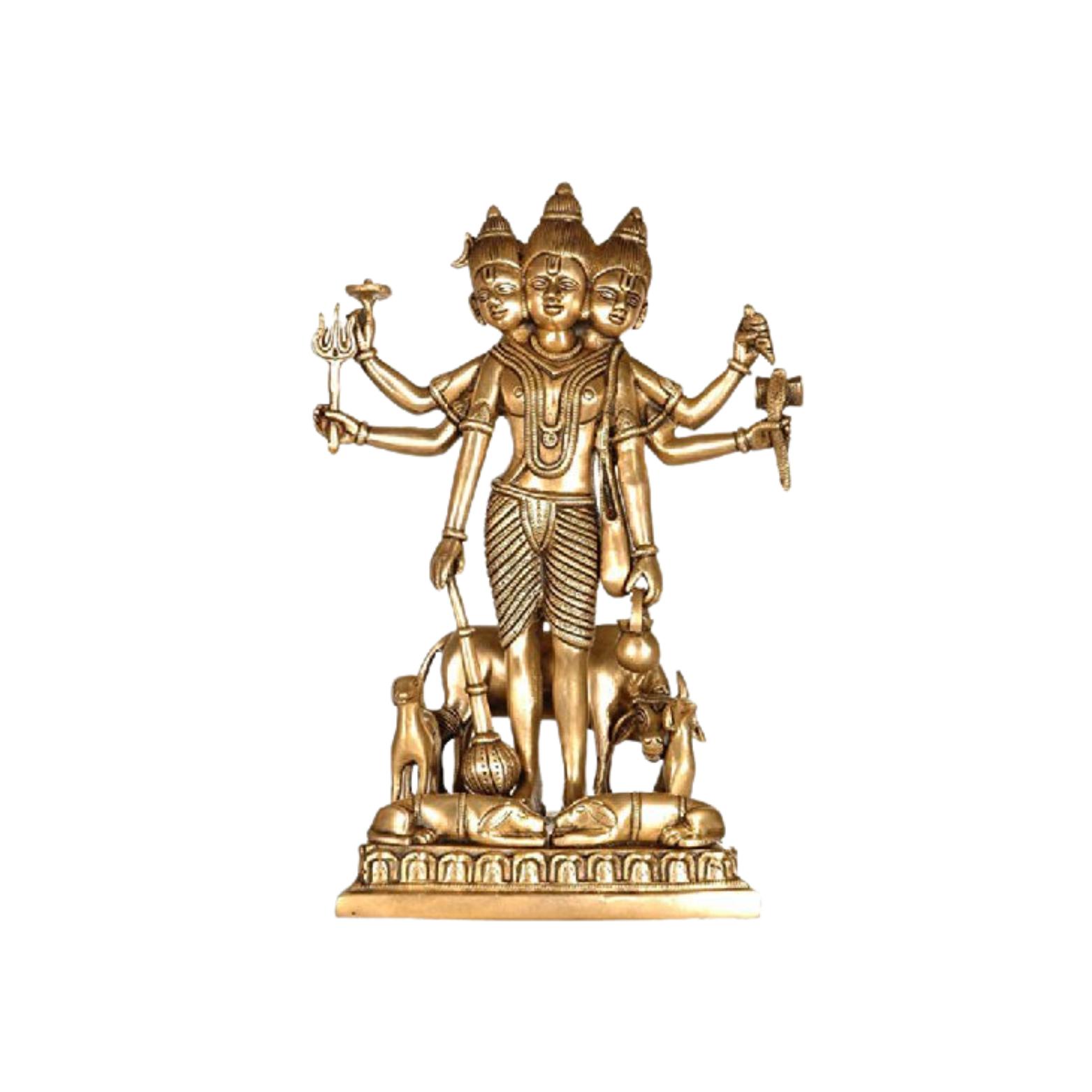 

Ashtadhatu Made Shri Guru Dattatreaya Puja Idol, Antique Brass Puja Idol - 8 Cm