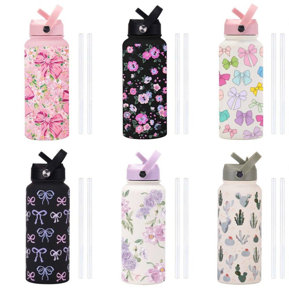 Portable 1000ML Thermos Bottle Aesthetic Leak Proof Insulated Tumbler with Straw Large Capacity Stainless Steel