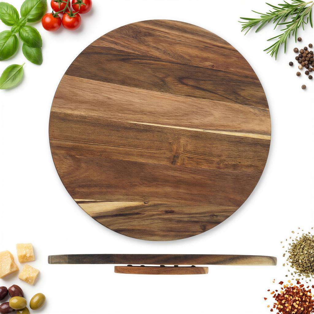 TURNING BOARD 35 Cm WOODEN PIZZA PLATE CHEESE SERVING PLATE