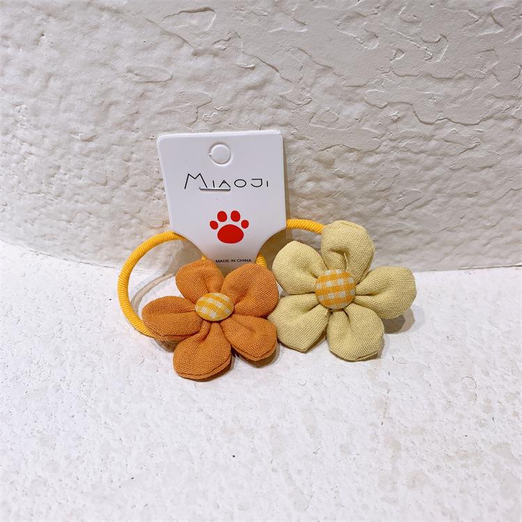 Kawaii Coffee Flower Bow Scrunchie Child Girl Kids Cute Elastic Hair Rubber Band Accessories Tie Hair Ring Rope Holder Headdress