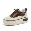 Board shoes cowhide autumn new muffin single shoes high heel thick sole inner height increase casual high top shoes short boots women's shoes