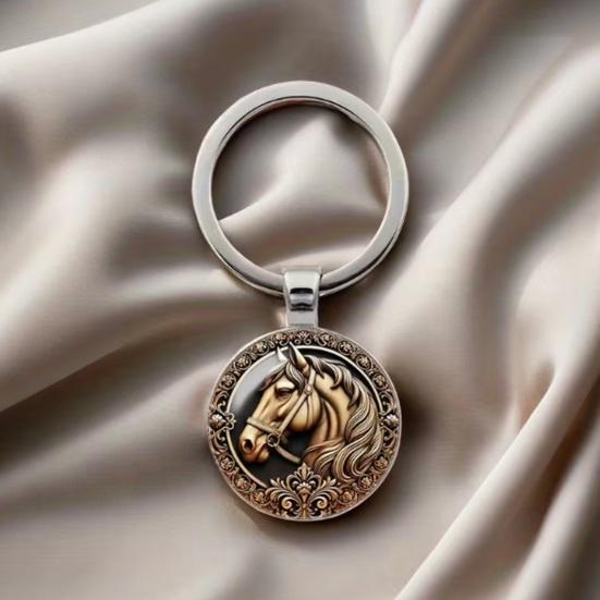 Keychain Zodiac Year of Horse Alloy Horse Head Pattern Keychain with Brilliant Glass Finish Detachable Backpack Charm Bag Accessory