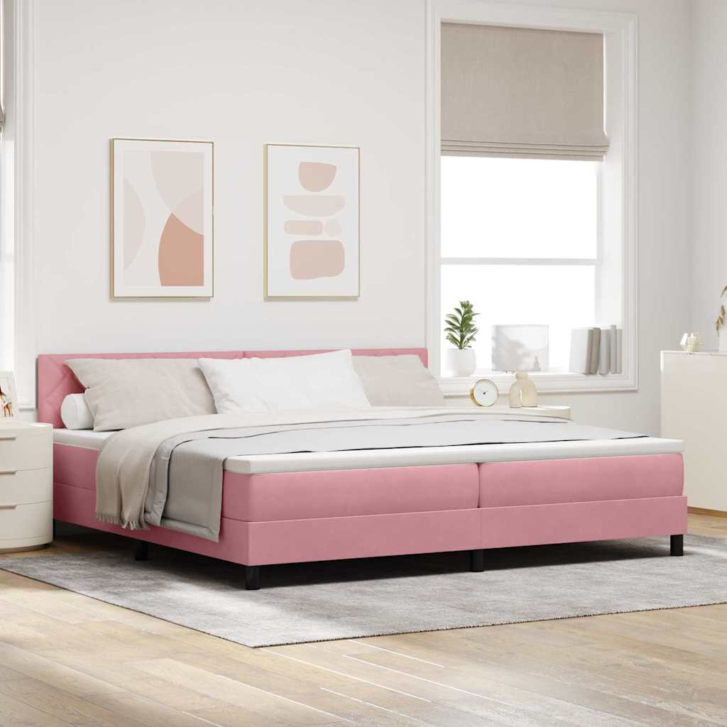 LED Box Spring Bed with LED Light Strips Pink 200 x 200 cm Velvet