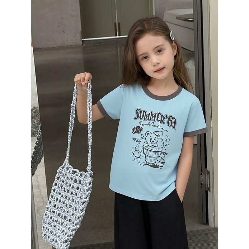 Brand Foreign Trade Children's Clothing Summer New Style 2026 Trendy Short-Sleeved T-Shirt Base Shirt for Girls Pure Cotton Printed