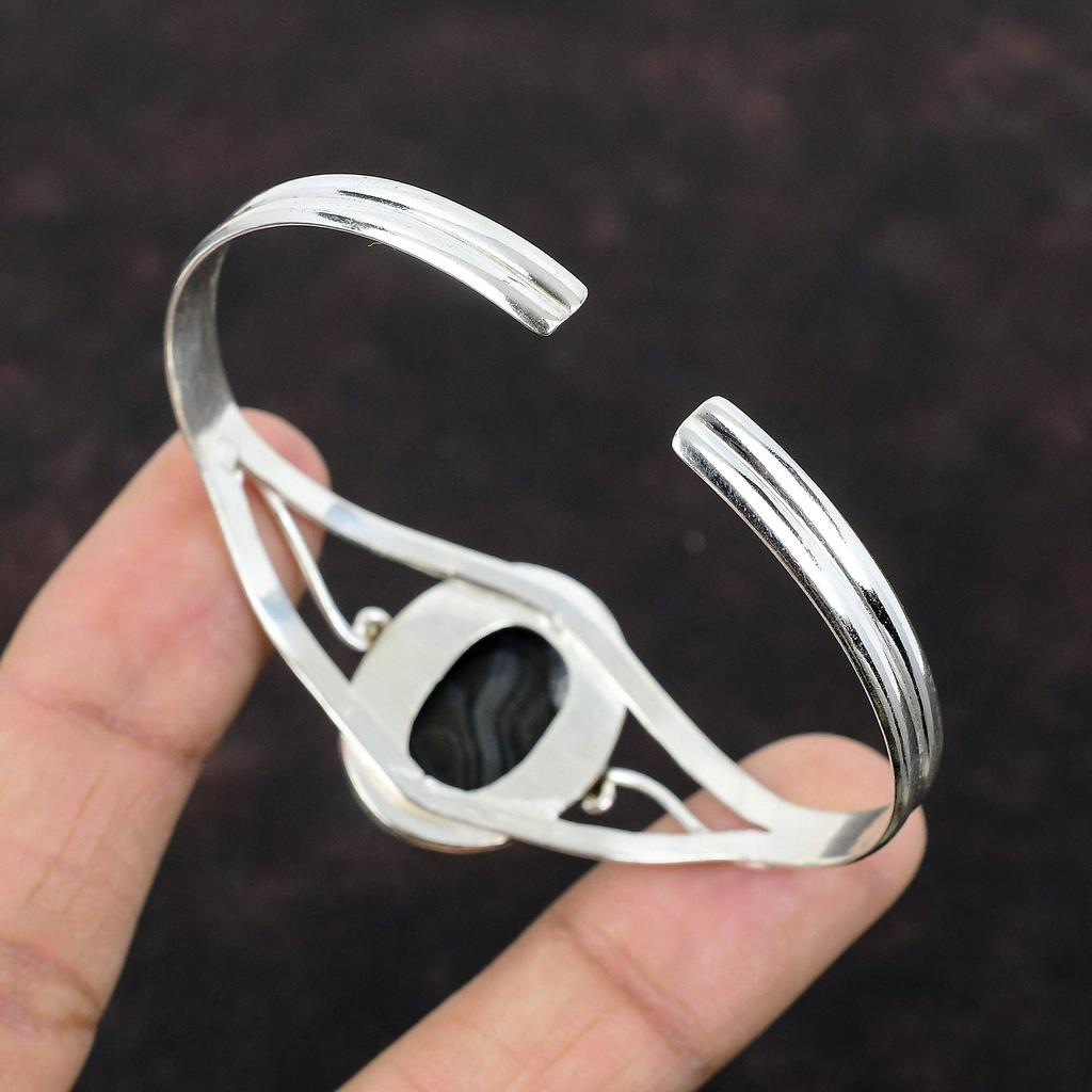 Psilomelane Edelstein-Armreif, handgefertigter Schmuck, neuestes Design, Armreif aus 925er Sterlingsilber, verstellbarer Armreif, Verlobungsgeschenk