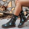 Large Size Medium Boots Women's Autumn and Winter Printed Lace-Up Martin Boots Women's Fashion Short Boots