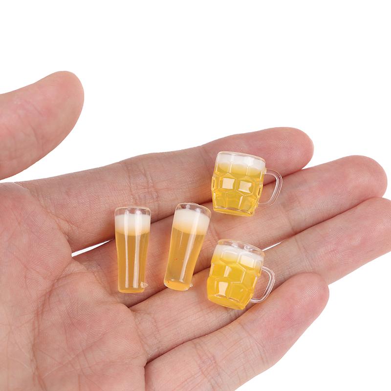 4Pcs 1:12 Dollhouse Miniature Beer Glass Resin Small Cup Model Doll House Decor