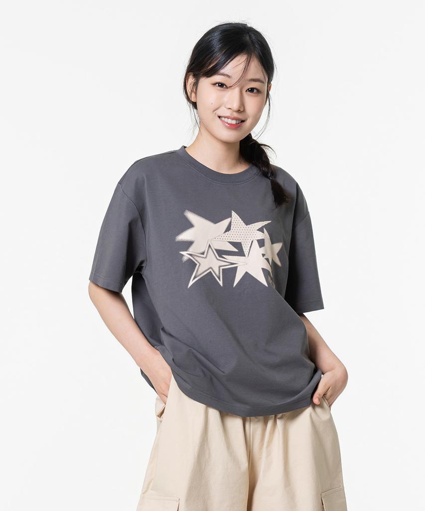 MOZMOZ Five Star Cooling Functional Crop Short Sleeve T-Shirt Charcoal