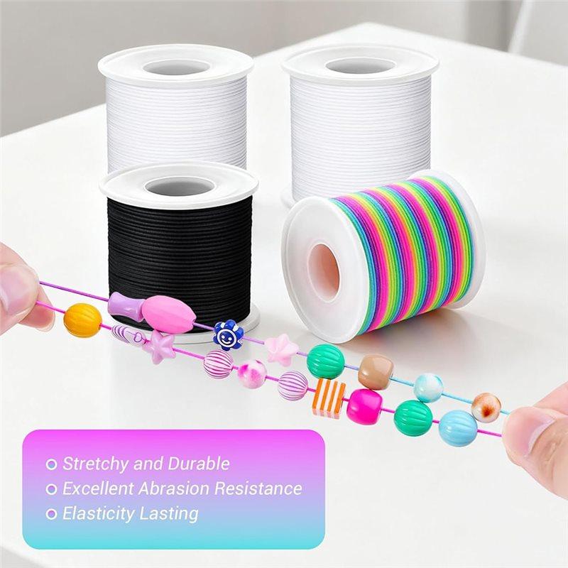 Stretchy Bracelet String Kit For DIY Crafts, 4 Rolls Elastic String With Scissors& Beading Needle, 1Mm Thickness Cord