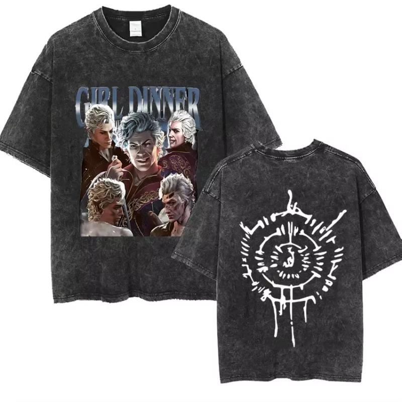 Astarion Girl Dinner Graphic T Shirt Baldurs Gate  Fan Gamer Washed T Shirts Women Unisexs Vintage Gothic Cool Tshirt Streetwear