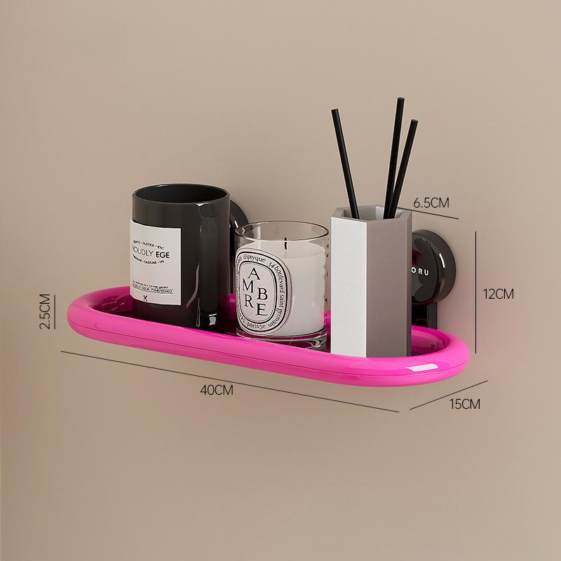 Hålfri Sugkopp Oval Hylla Badrumsväggmonterad Plastförvaringshylla för Duschgel Handsprit Dopamin 40x15cm